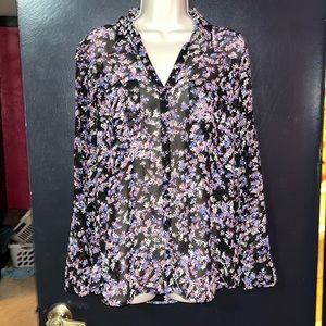 Express sheer floral print button down blouse. Career business wear. Sz large